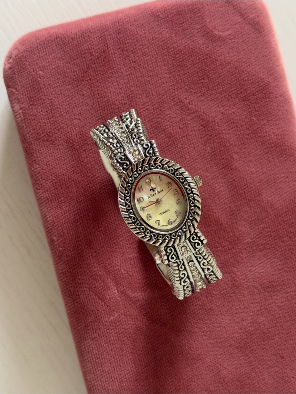 Bella & Rose Women’s Silver Tone Ornate Cuff Bracelet Watch